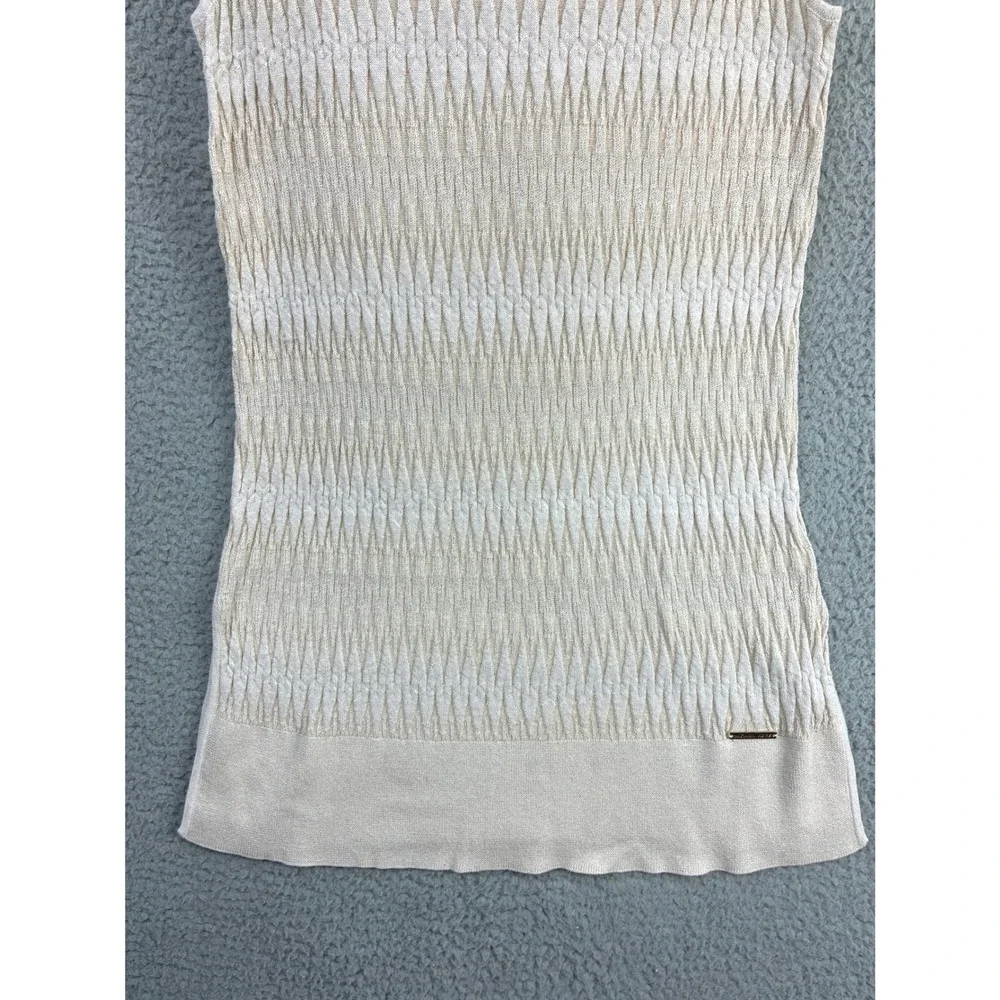 Michael Kors Metallic Ripple Knit Tank Top Womens M Gold Shimmer Blouse Shell